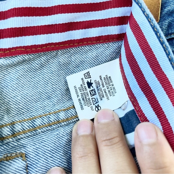 TOMMY HILFIGER | Y2K LOW RISE STAR PATCH FLARE RAW HEM JEANS BLUE WASH SIZE 11 - Picture 5 of 7